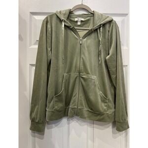 MessBebe Zip Up Hoodie Velour Sage Green Loungewear Soft Girl Y2K Coquette Cozy